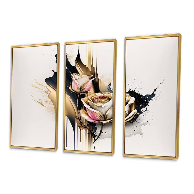 Designart "Roses Flow Flower On Golden Beige Paint VI" Floral Roses
